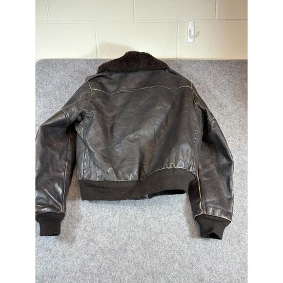 VTG Schott Leather Aviator Flight Bomber Jacket Mens 42 Sherpa Lined Streetwear - Picture 3 of 12